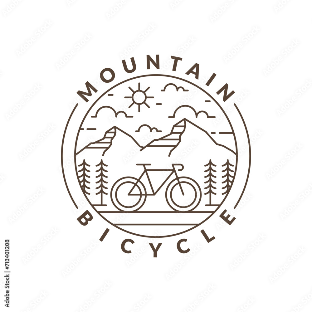 Mountain and bicycle monoline or line art style vector illustration Mountain and bicycle monoline or line art style vector illustration