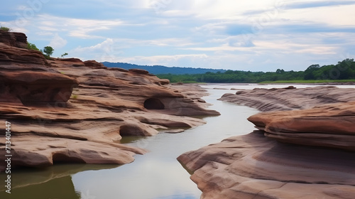 View of Sam Phan Bok, a group of sandstone in the Mekong River, in Ubon Ratchathani, Thailand. photo