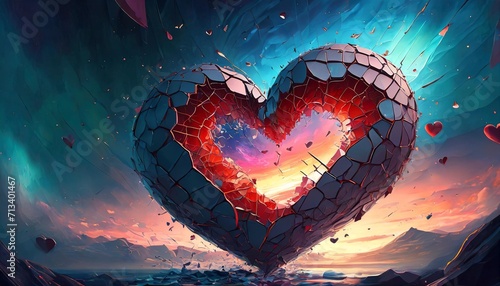 abstract shattered heart as valentine and love background j postproducted generativedigital illustration
