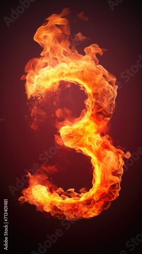 fire number 3 made of fire flames. number three symbol. isolated on black. hot red and orange symbol