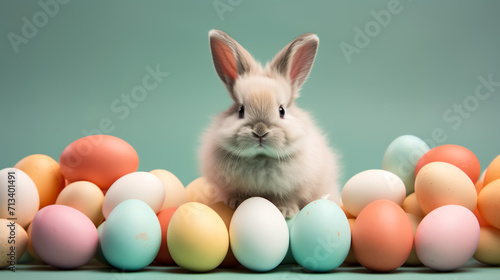 adorable easter bunny rabbit sitting in the colorful eggs, Generative Ai © MohammadAizaz