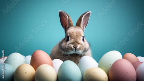 adorable easter bunny rabbit sitting in the colorful eggs, Generative Ai © MohammadAizaz
