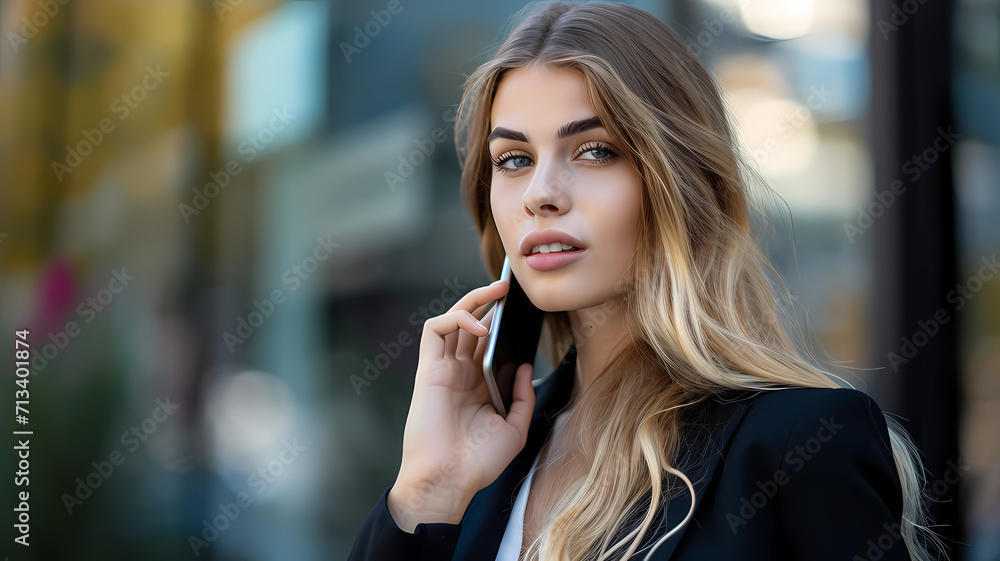 woman in business talking on a phone to complete a business deal woman in business talking on a phone to complete a business deal