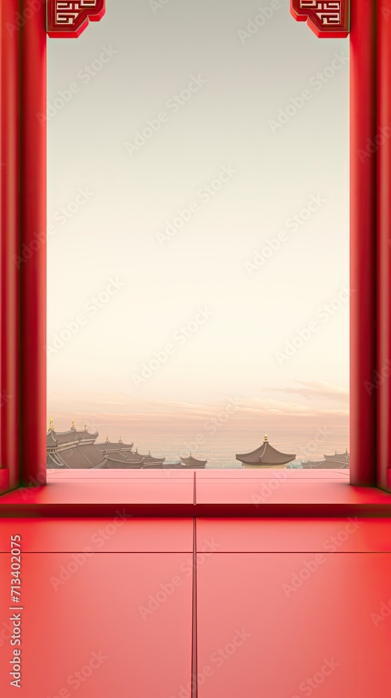 Chinese style background, Red festive background, Ribbon, Pavement style, Neoclassicism, Minimalism, framed, projected inset, negative space, UHD with generative ai Chinese style background, Red festive background, Ribbon, Pavement style, Neoclassicism, Minimalism, framed, projected inset, negative space, UHD with generative ai