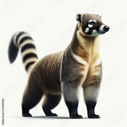 Coati, nasua, pizote, anton, tejon mexicano, Coatimundi, Hog-nosed Coon, White-nosed Coati, isolated White background. photo