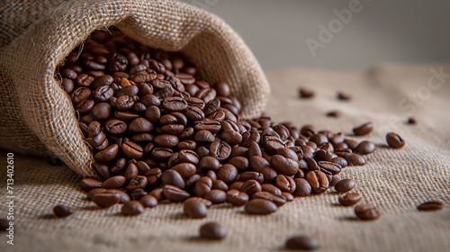 Burlap and Coffee Beans A Macro View of Aromatic Coffee Roast © Andreas