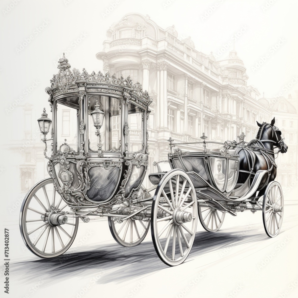 Pencil sketch royal horse carriage image Generative AI