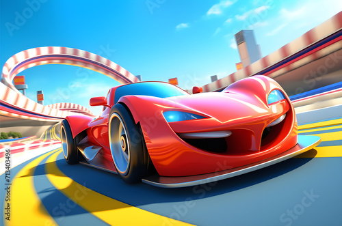 Sports car on the road.Fast driving 3d style, cartoon, ai generative