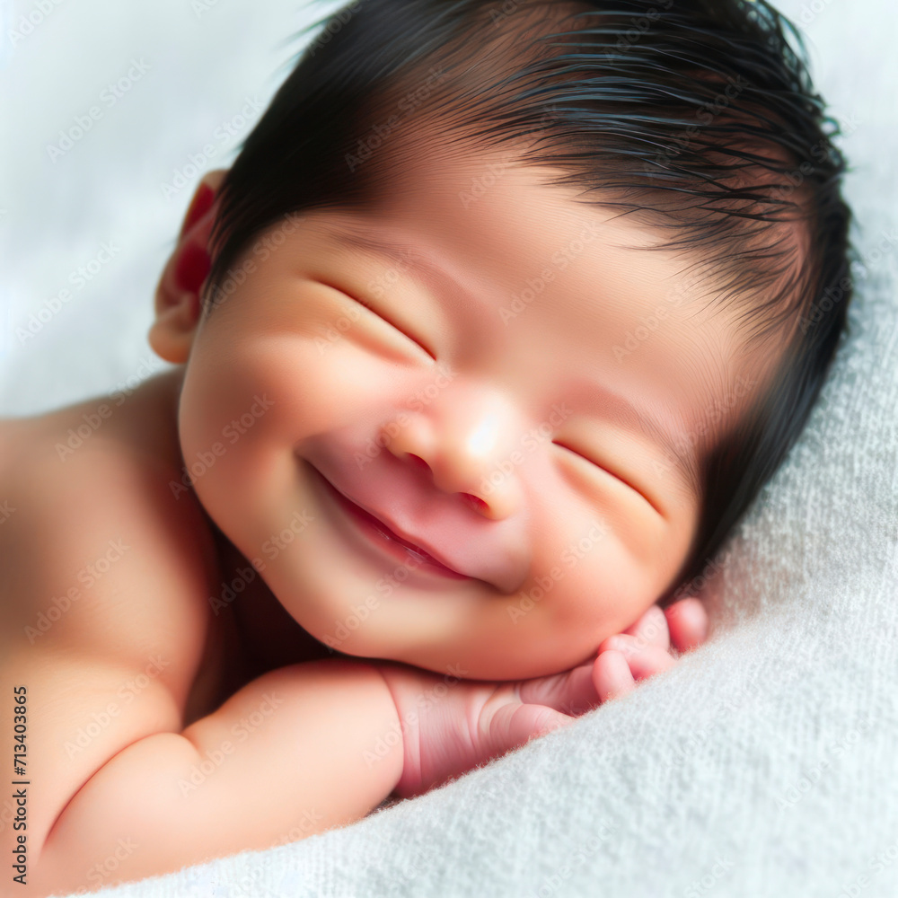 newborn baby smiling isolated on solid white background. ai generative newborn baby smiling isolated on solid white background. ai generative