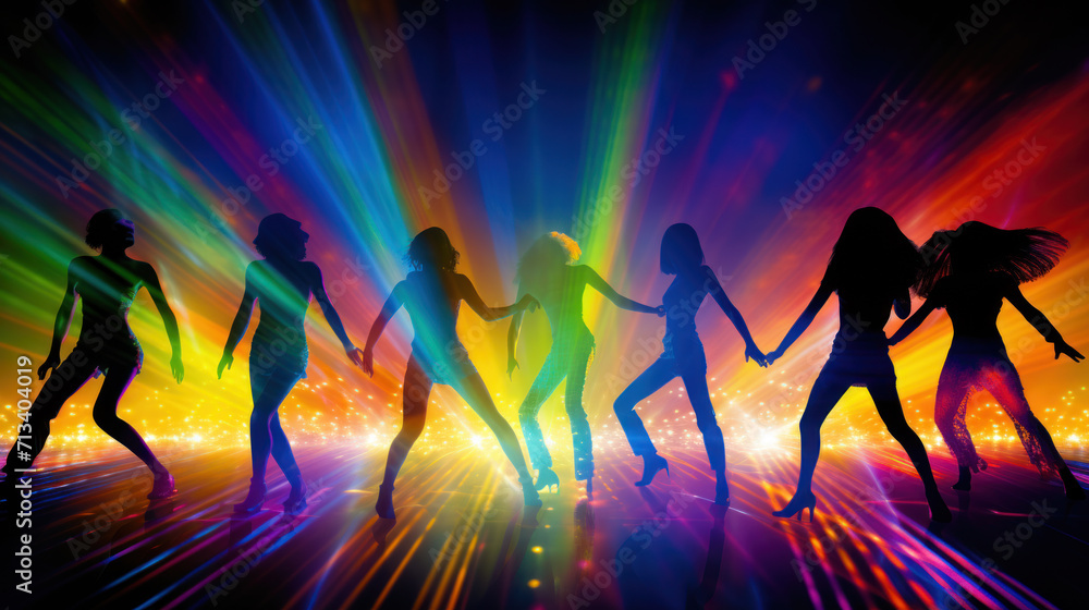 Dancing people on concert, in night club or disco party