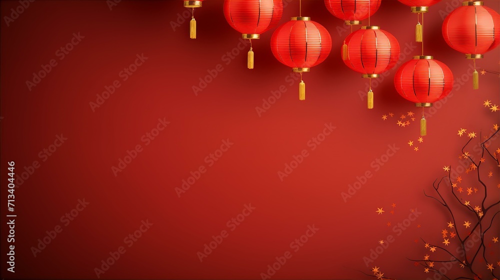Chinese New Year celebration with red Lantern and blossom flowers on red background Chinese New Year celebration with red Lantern and blossom flowers on red background