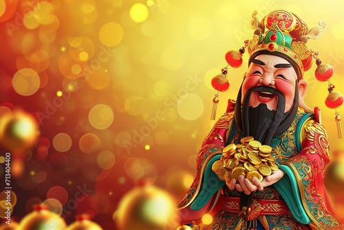 Celebrating Chinese New Year with good fortune wishes from the god of wealth photo