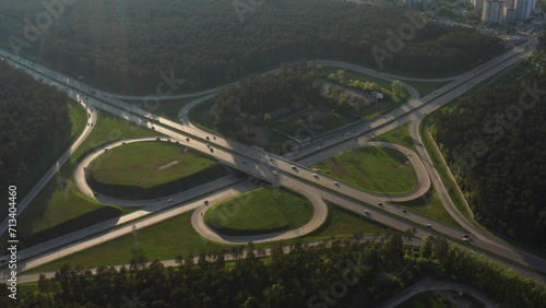 Aerial view of car traffic at the interchange