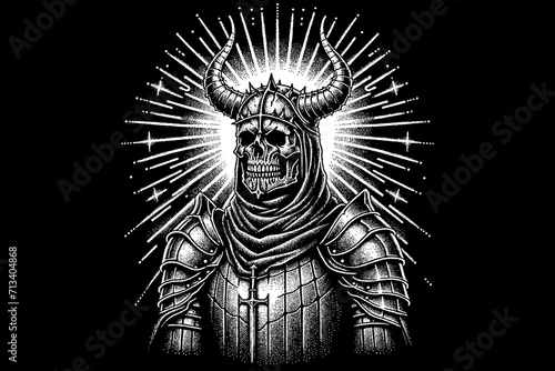 death knight with sun rays behind them isolated on a black background