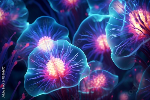 Glowing colors illuminating aquatic fractal patterns underwater
