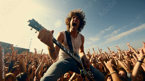 Guitarist playing rock music in the street photo