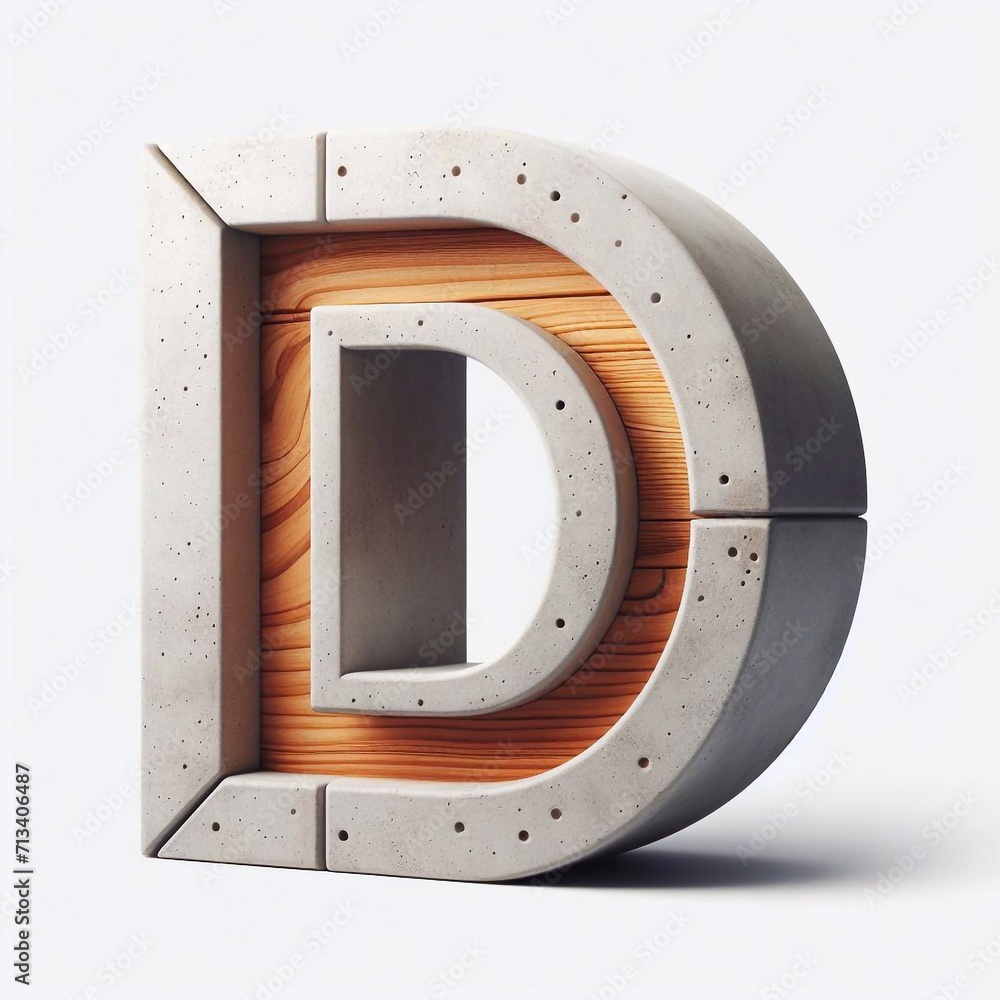 D letter shape created from concrete and wood. AI generated illustration D letter shape created from concrete and wood. AI generated illustration
