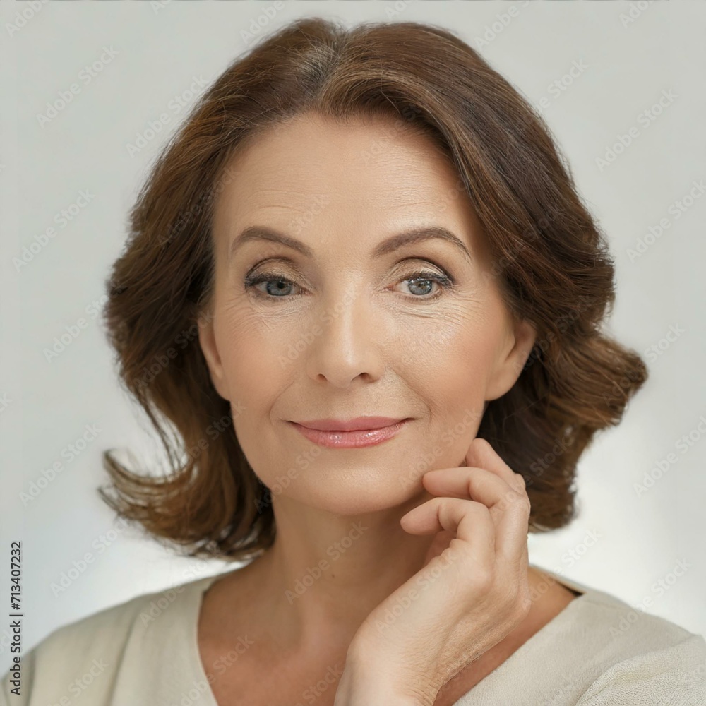 Beautiful mature woman from the 50s looking at the camera isolated on white. Beautiful mature woman from the 50s looking at the camera isolated on white.