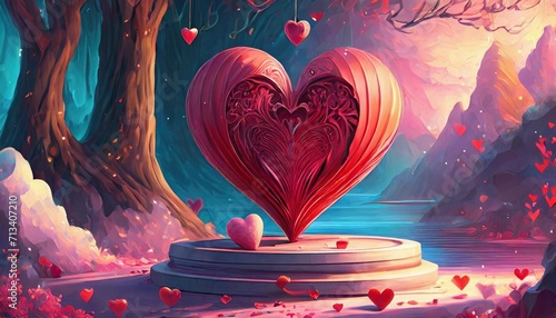 valentine s day mock up podium with heart decoration on pink background 3d rendering 3d illustration photo
