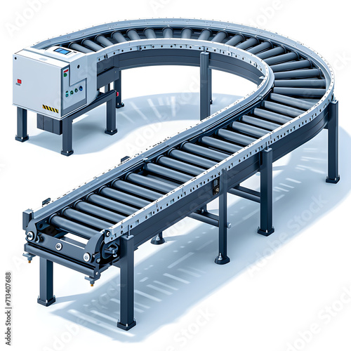Conveyor system with moving parts isolated on white background, cartoon style, png
 photo