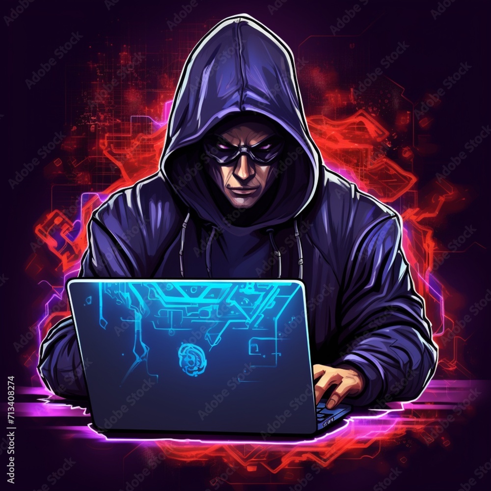 Character male moral hacker laptop dark beautiful image Ai generated art