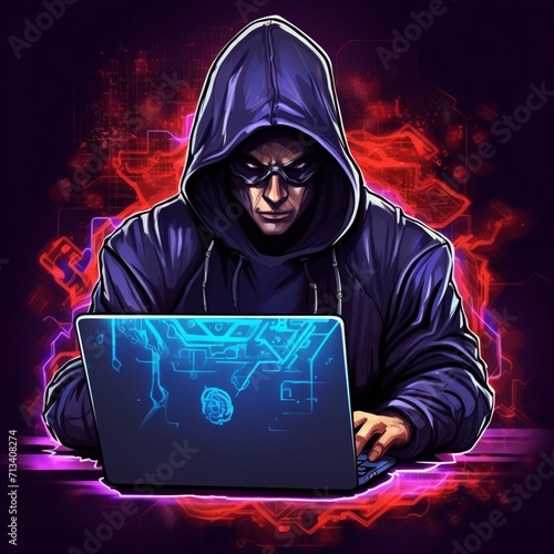 Obraz na płótnie Character male moral hacker laptop dark beautiful image Ai generated art w salonie