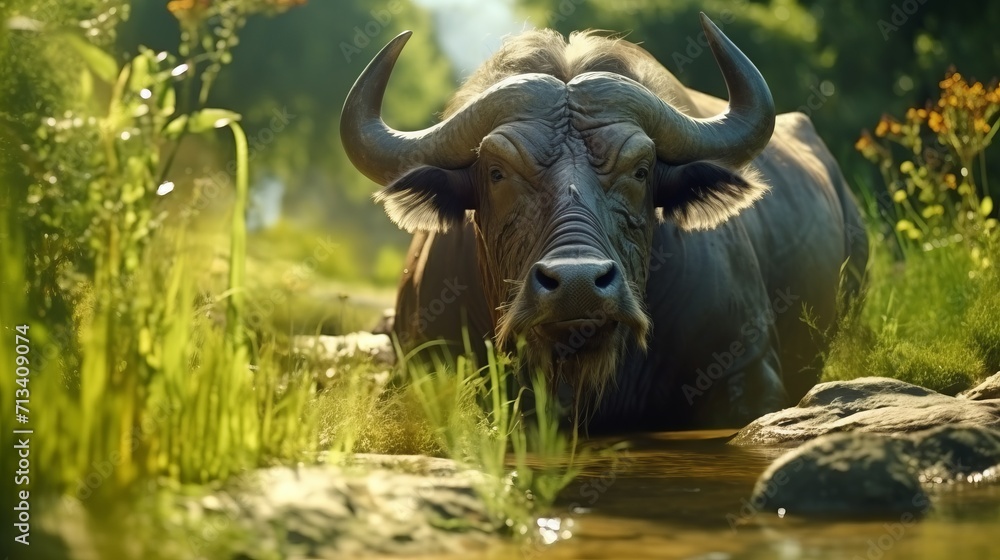 Naklejka premium water buffalo in the forest