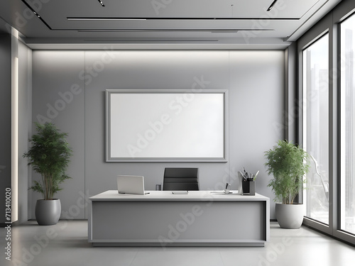 corporate branding blank frame mockup with a modern business office reception background design.