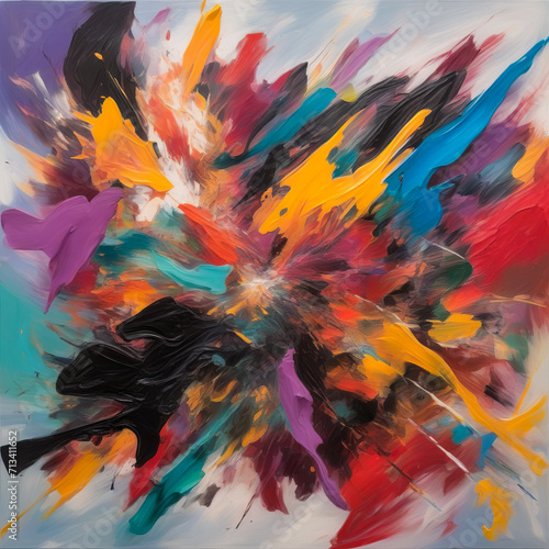 A splash of vibrant and contrasting colors, with thick and irregular strokes, that conveys an emotion of intensity and chaos, inspired by abstract expressionism.