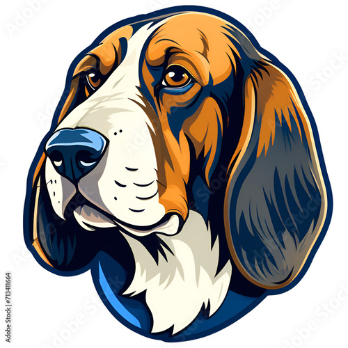 cartoon basset bleu de gascogne dog puppy breed, vector illustration, logo icon tattoo, head / face art, isolated on white background, transparent PNG photo
