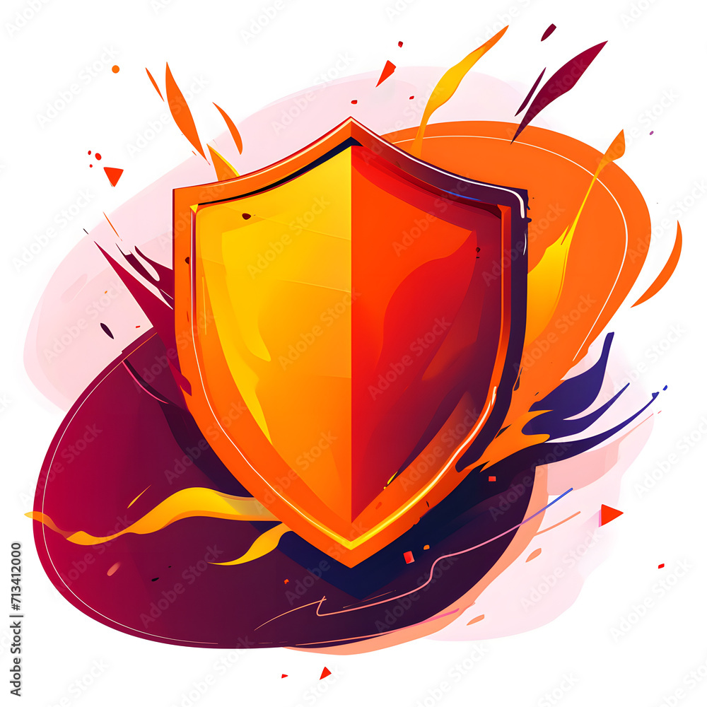 Firewall symbol with protective shield isolated on white background, pop-art, png
 - obrazy, fototapety, plakaty 
