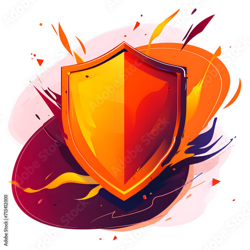 Firewall symbol with protective shield isolated on white background, pop-art, png
