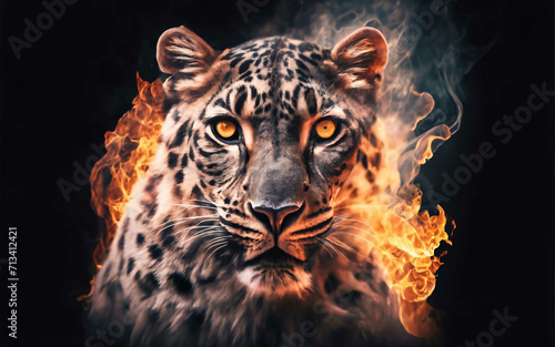 tiger face with fire background