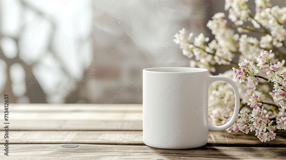 © Liliya - Coffee cup and spring blossom on wooden table