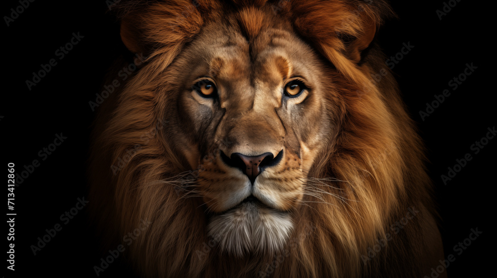 Majestic Lion king , Portrait on black background, Wildlife animal