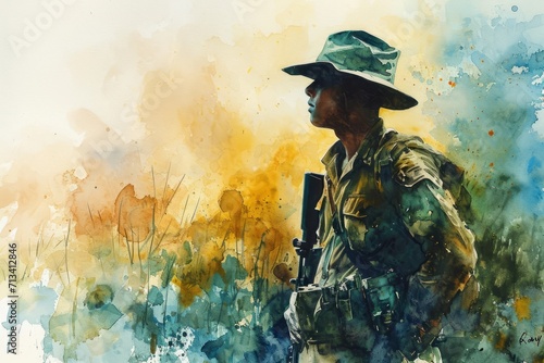 Brazil soldier Illustration. Modern soldier of Brazil watercolor colors Illustration photo