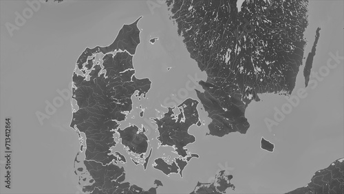 Denmark outlined. Grayscale elevation map