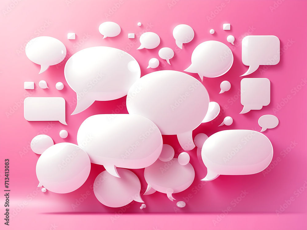3D glossy blank white speech bubbles isolated on a pink background. Chat, message and dialogue symbol. Vector illustration design. 3D glossy blank white speech bubbles isolated on a pink background. Chat, message and dialogue symbol. Vector illustration design.