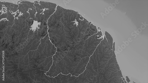 French Guiana outlined. Grayscale elevation map photo