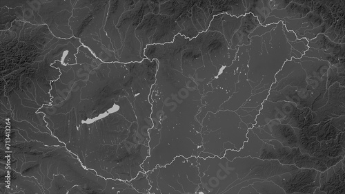 Hungary outlined. Grayscale elevation map