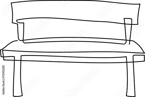 Wooden bench for garden and park. A place to relax in nature. Continuous line drawing. Vector illustration.