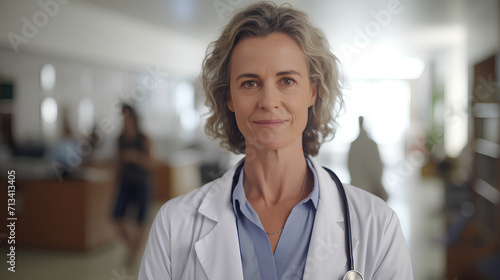 Portrait of Beautiful Mature Woman Doctor Looking at Camera in Hospital