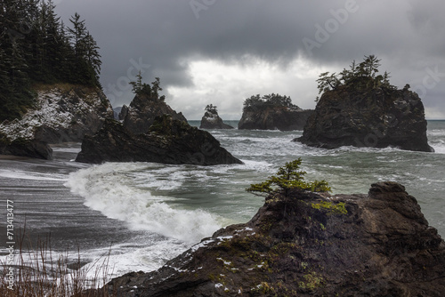 Secret Beach, Oregon with snow photo