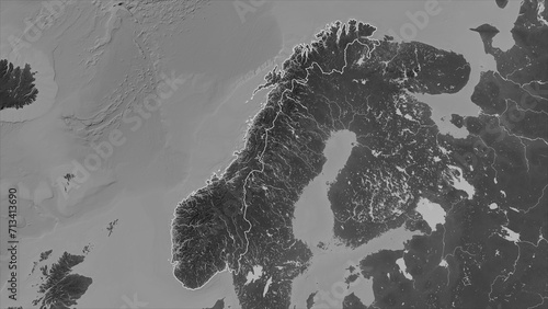 Photography Norway outlined. Grayscale elevation map