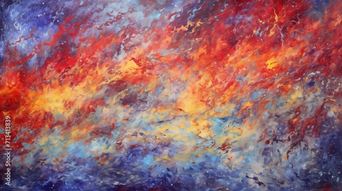 Abstract Red, Purple, Amber, Blue, and Orange Oil Painting Texture Background in Dramatic Impressionism