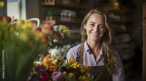 Portrait of Smiling Florist at Flower Shop - Small Business Concept