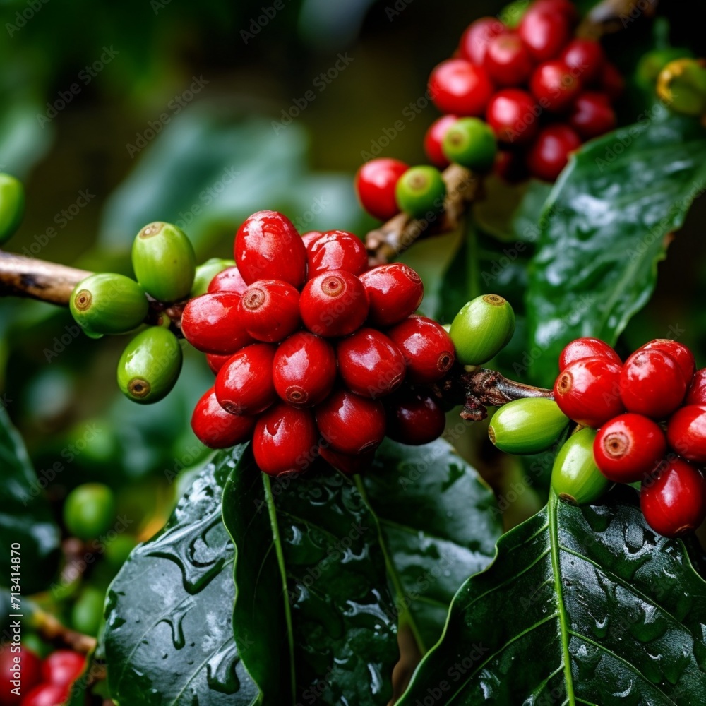 Coffee beans on a tree from ethiopia beautiful image Ai generated art