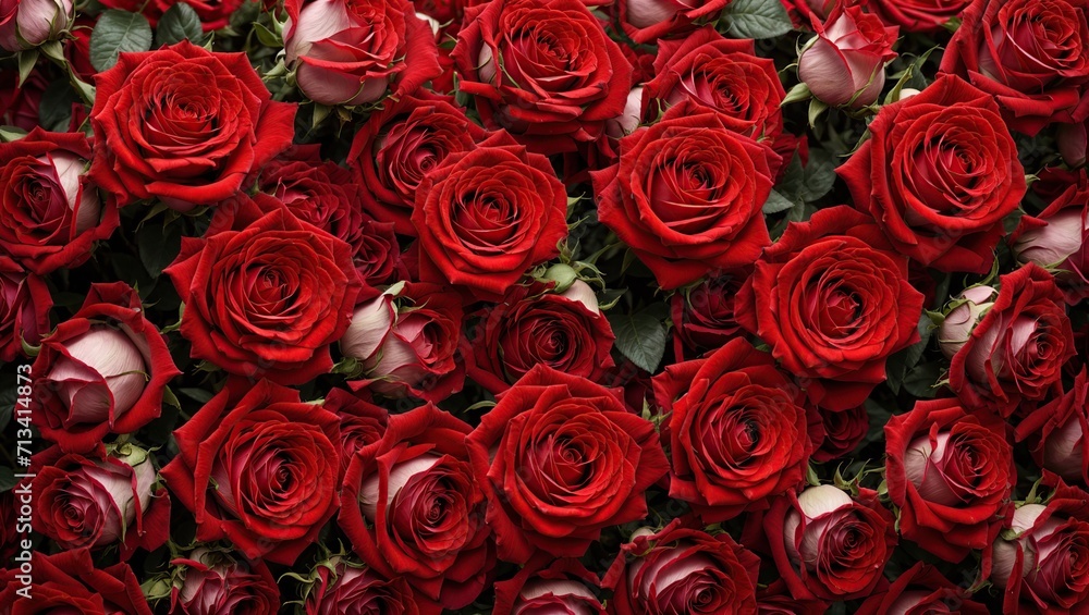 A gorgeous wallpaper that creates a visually arresting and distinctive pattern with a top-down view of a colorful and varied assortment of fresh red roses A gorgeous wallpaper that creates a visually arresting and distinctive pattern with a top-down view of a colorful and varied assortment of fresh red roses