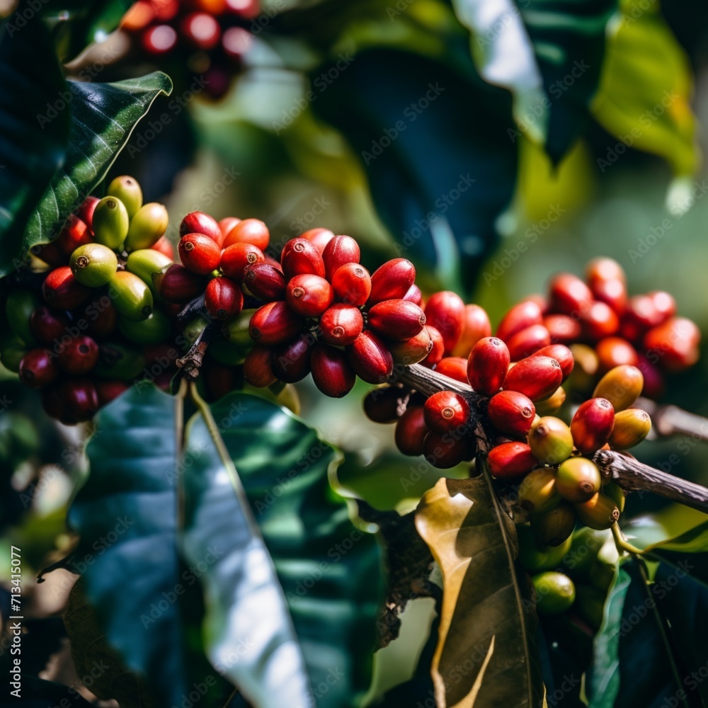 Coffee beans on a tree from ethiopia beautiful image Ai generated art