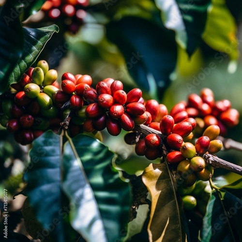 Obraz na płótnie Coffee beans on a tree from ethiopia beautiful image Ai generated art w salonie